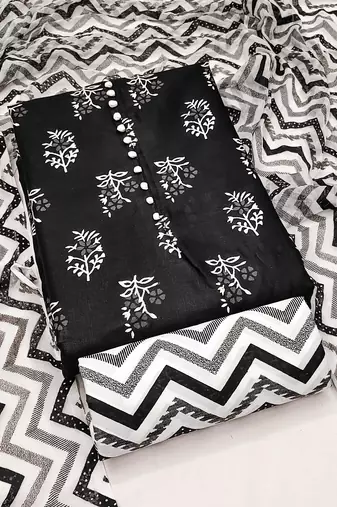 black cotton printed dress material