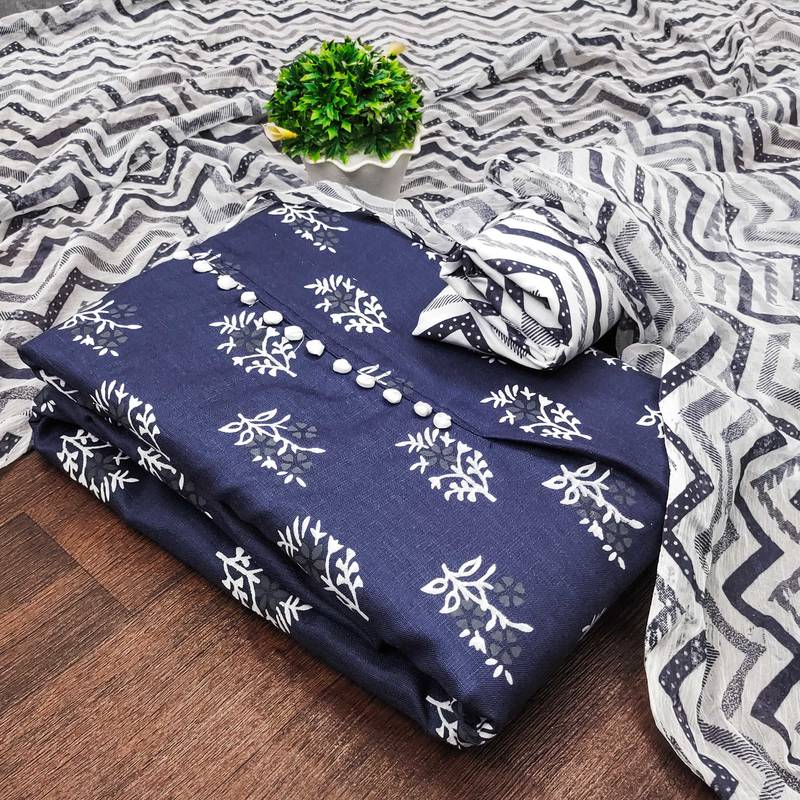 navy blue cotton printed dress material