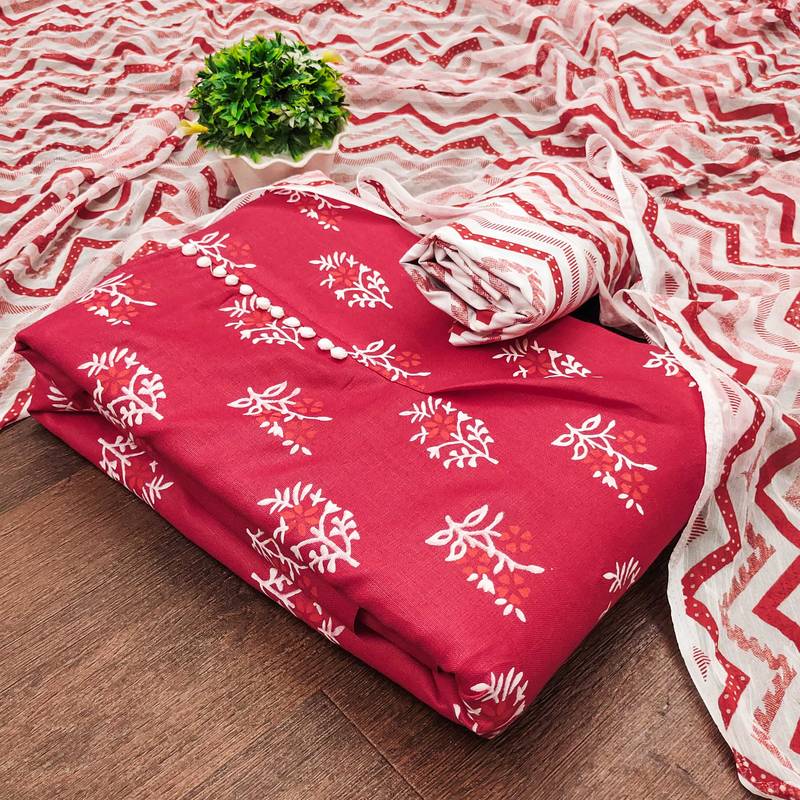 pink cotton printed dress material