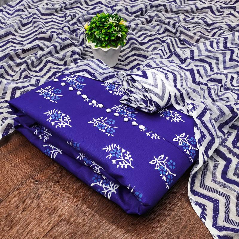 royal blue cotton printed dress material