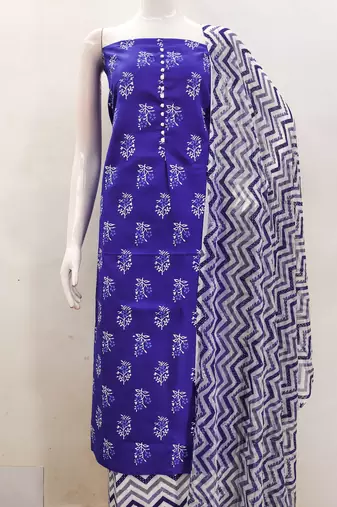 royal blue cotton printed dress material