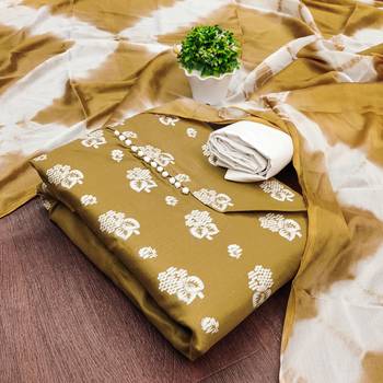 beige cotton printed dress material 1