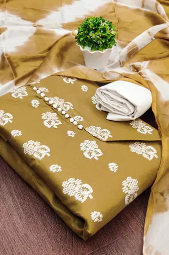 beige cotton printed dress material