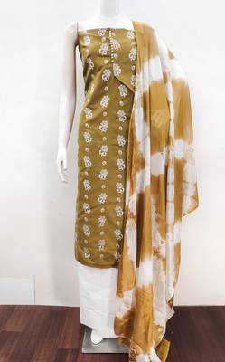 beige cotton printed dress material 2
