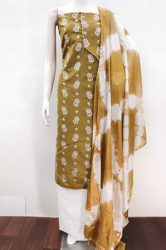 beige cotton printed dress material