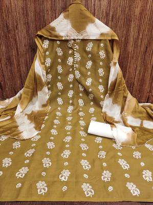 beige cotton printed dress material 3
