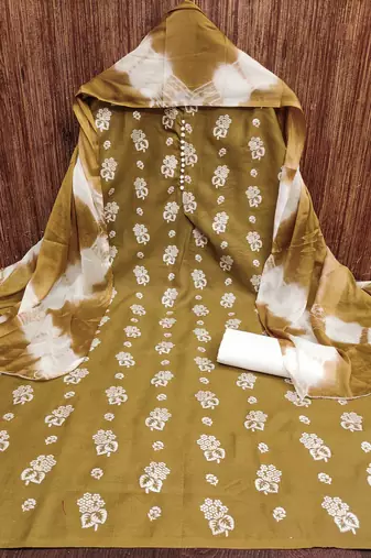 beige cotton printed dress material