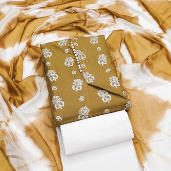 beige cotton printed dress material 4