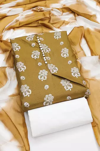 beige cotton printed dress material
