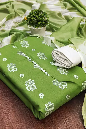 green cotton printed dress material