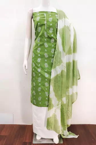 green cotton printed dress material