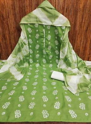 green cotton printed dress material 3