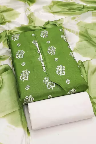 green cotton printed dress material