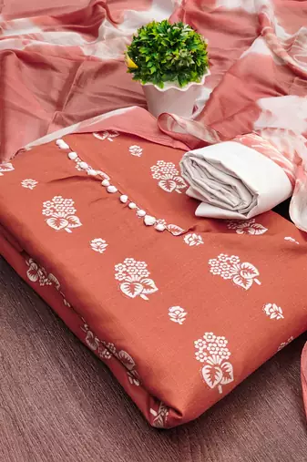 orange cotton printed dress material