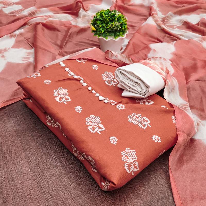 orange cotton printed dress material