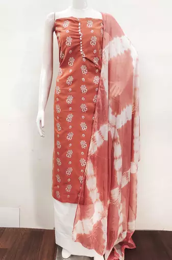 orange cotton printed dress material