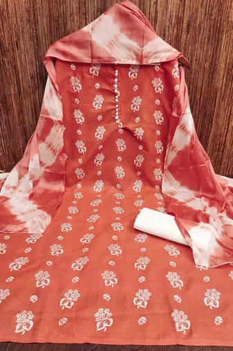 orange cotton printed dress material