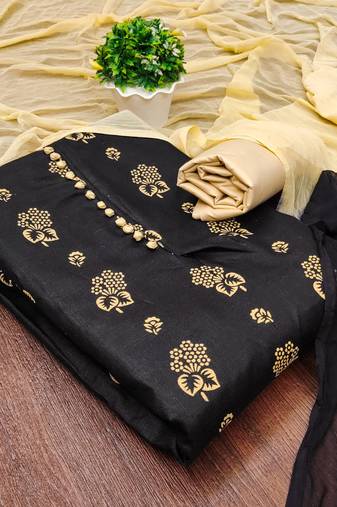 black cotton printed dress material