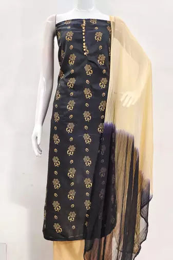 black cotton printed dress material