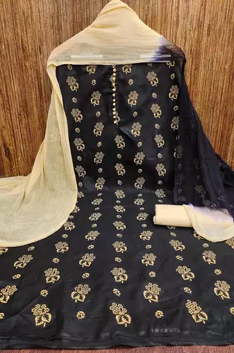 black cotton printed dress material