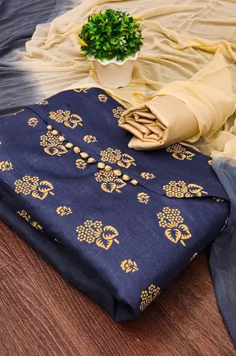 navy blue cotton printed dress material