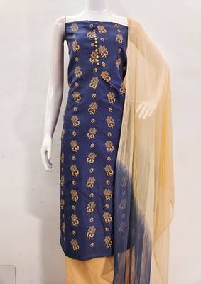 navy blue cotton printed dress material 2
