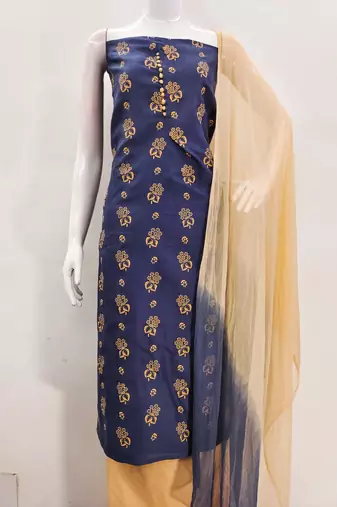 navy blue cotton printed dress material
