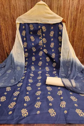 navy blue cotton printed dress material