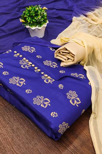 royal blue cotton printed dress material