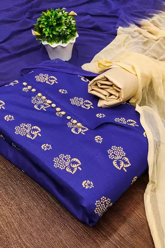 royal blue cotton printed dress material