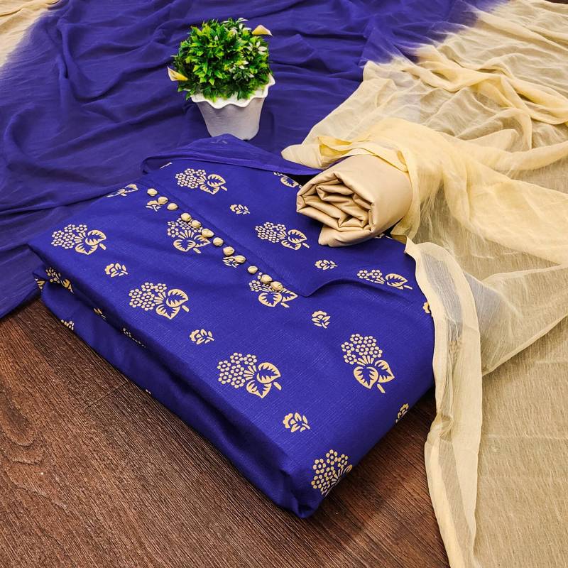 royal blue cotton printed dress material