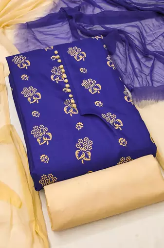royal blue cotton printed dress material
