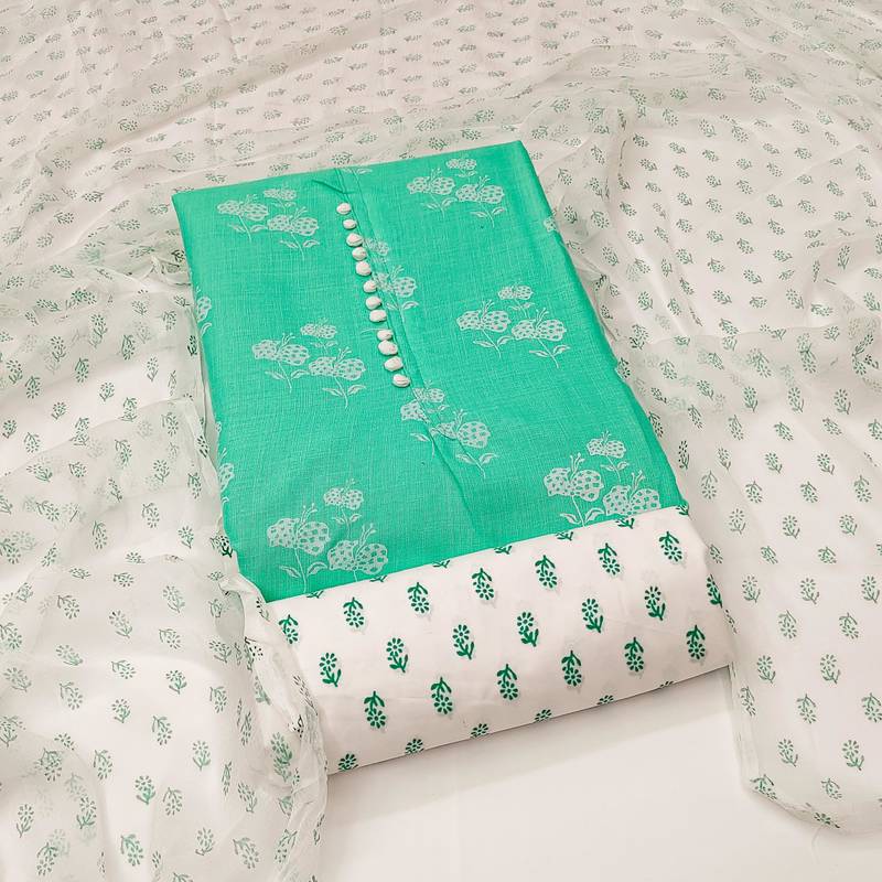 light green cotton printed dress material