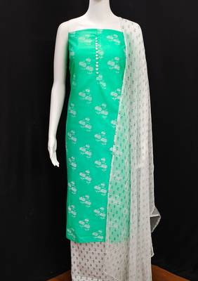 light green cotton printed dress material 2