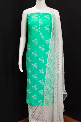 light green cotton printed dress material