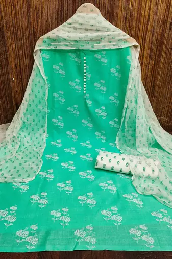 light green cotton printed dress material