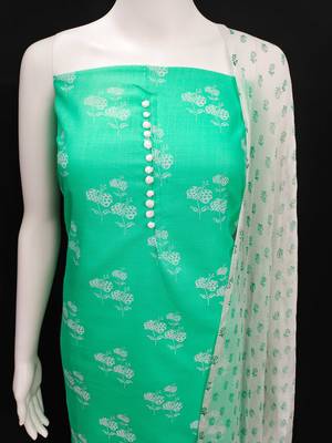 light green cotton printed dress material 4