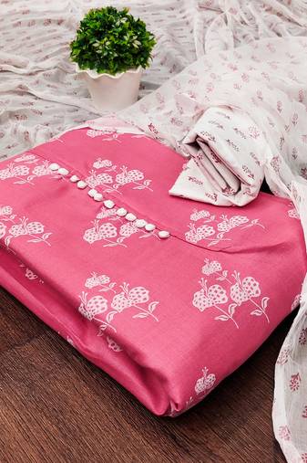 pink cotton printed dress material