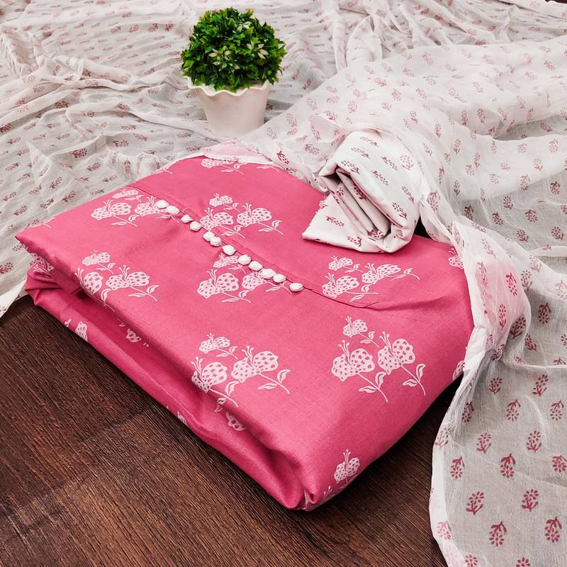 pink cotton printed dress material