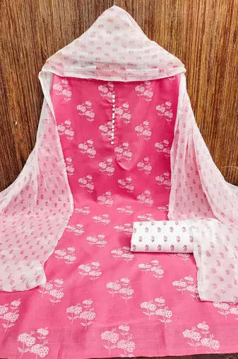 pink cotton printed dress material
