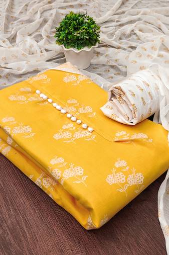 yellow cotton printed dress material