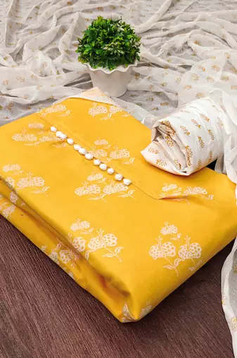 yellow cotton printed dress material