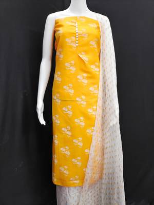 yellow cotton printed dress material 2