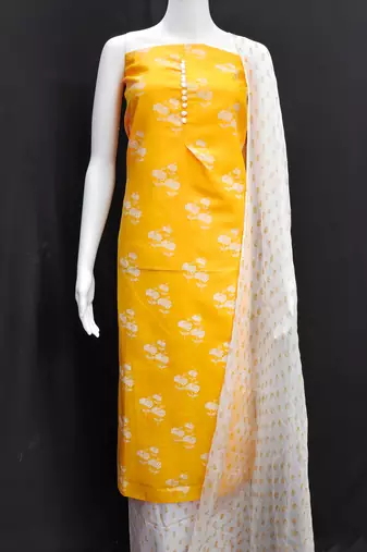 yellow cotton printed dress material