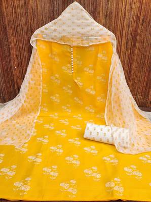 yellow cotton printed dress material 3
