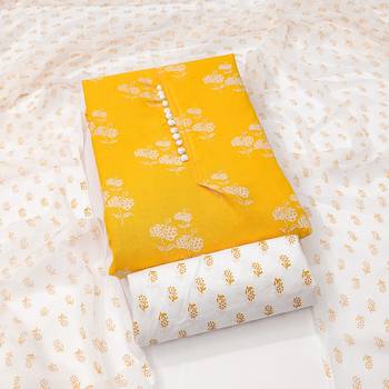 yellow cotton printed dress material 4