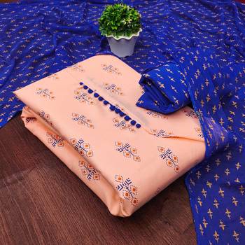 peach cotton printed dress material 1