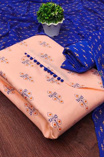 peach cotton printed dress material