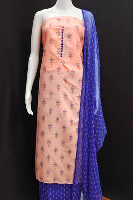 peach cotton printed dress material 2