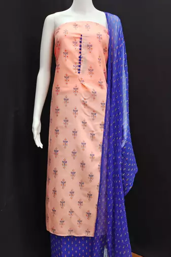 peach cotton printed dress material